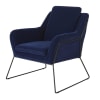 Fauteuil en velours bleu foncé et métal noir